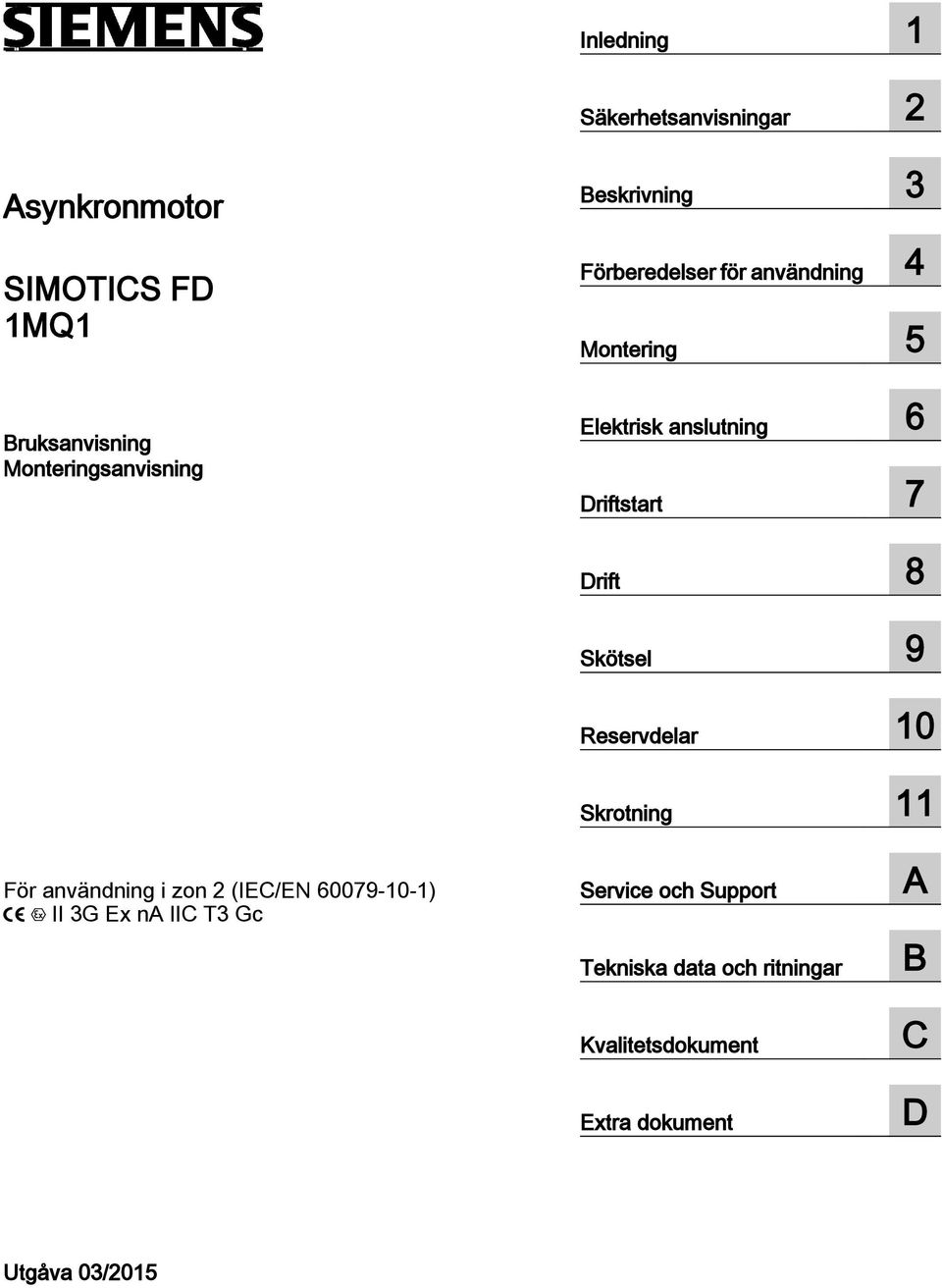 Skötsel 9 Reservdelar 10 Skrotning 11 För användning i zon 2 (IEC/EN 60079-10-1) II 3G Ex na IIC T3