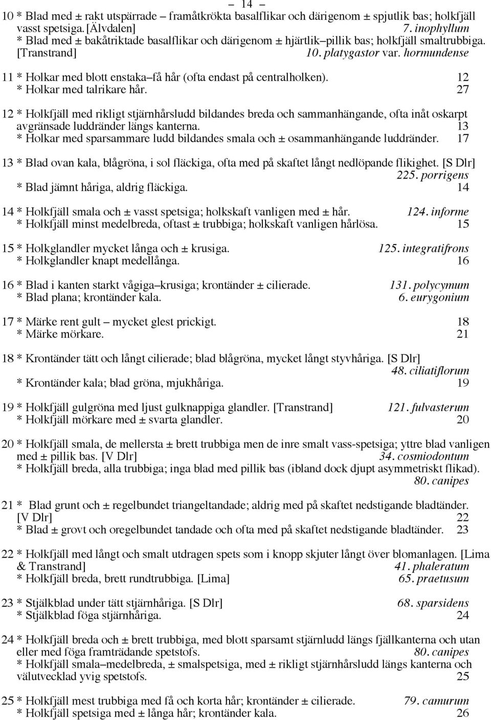 hormundense 11 * Holkar med blott enstaka få hår (ofta endast på centralholken). 12 * Holkar med talrikare hår.