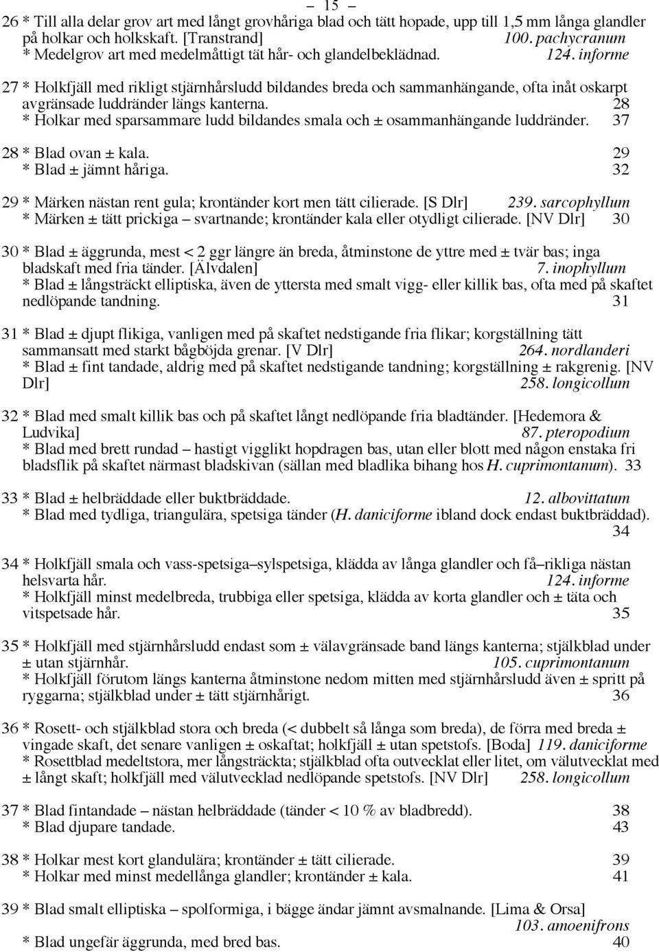 informe 27 * Holkfjäll med rikligt stjärnhårsludd bildandes breda och sammanhängande, ofta inåt oskarpt avgränsade luddränder längs kanterna.