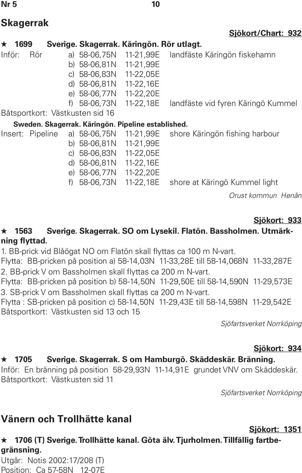 Käringö Kummel Båtsportkort: Västkusten sid 16 Sweden. Skagerrak. Käringön. Pipeline established.
