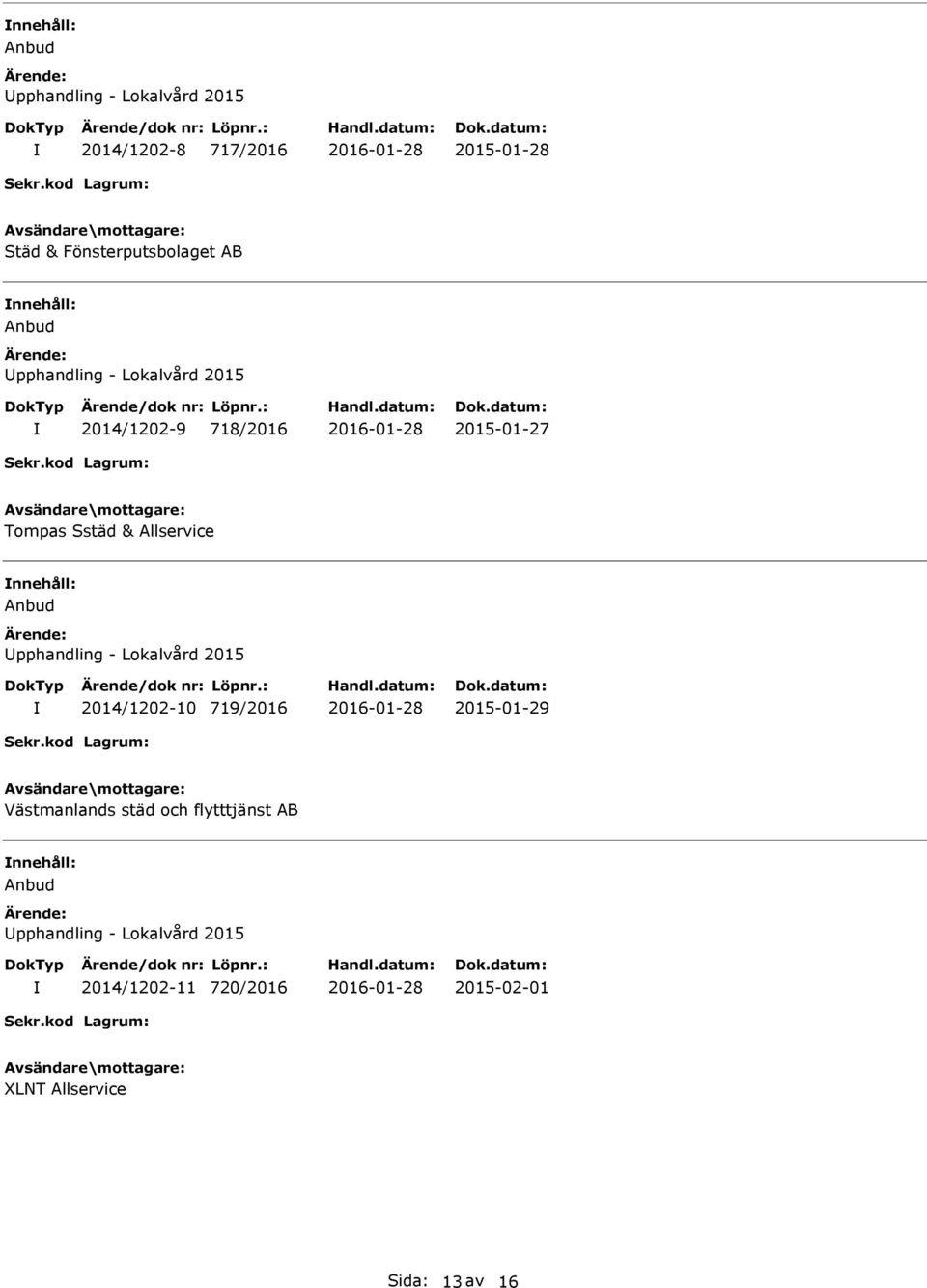 nnehåll: 2014/1202-10 719/2016 2015-01-29 Västmanlands städ och