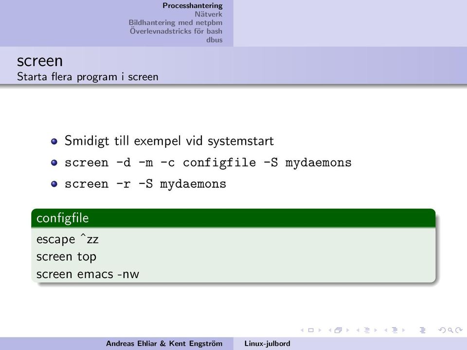 systemstart screen -d -m -c configfile -S