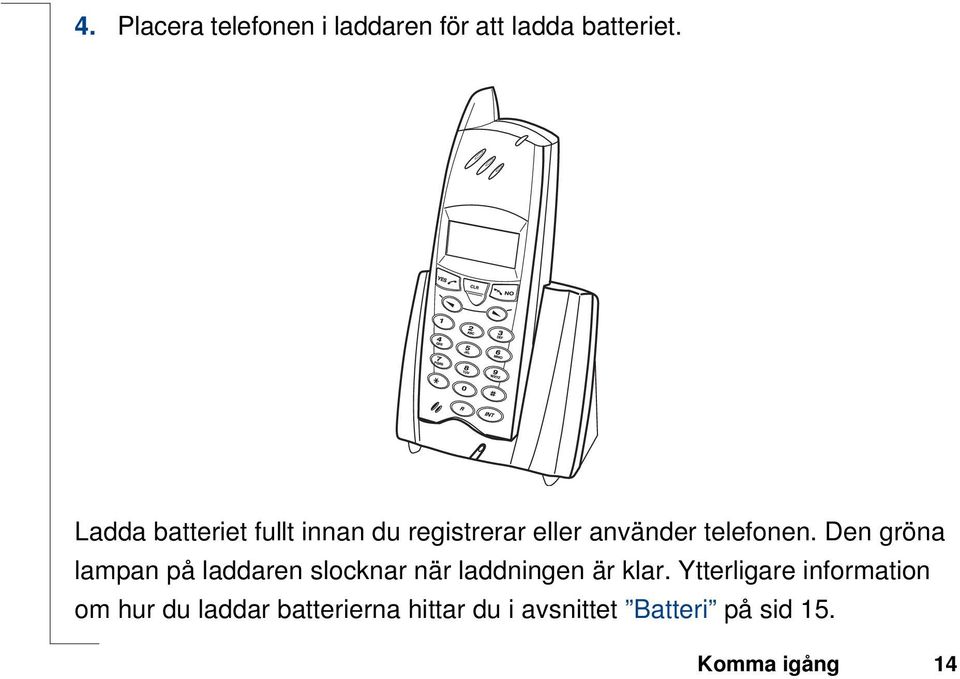 Den gröna lampan på laddaren slocknar när laddningen är klar.