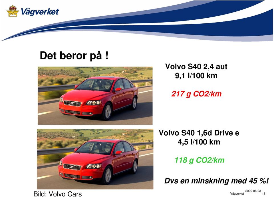 Volvo S40 1,6d Drive e 4,5 l/100 km 118 g