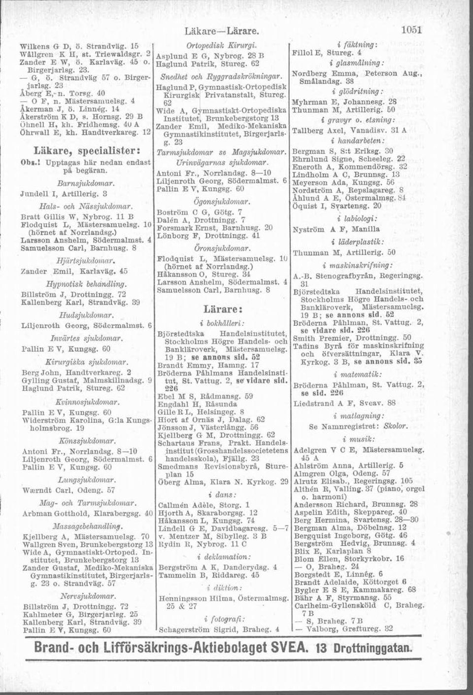 Torsg 40 i glodritning r - O B, n. Mastersamuelsg. 4 62 Myhrmau E, Johannesg. 28 Akerman J, ö. Linnég. 14 Thunman M, Artillerig. 50 Akerstrbm K D, s. Hornsg. 29 B i gravyr o. etsning: Ohnell H, kh.