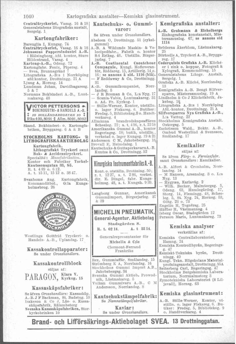 , 0:la Kungsholmebrog. 26 Kemikalier Hiffler H, Vistmannag. 4 Isberg Oscar, Stadsgerden 12 Persson Maria, Luntmakareg.