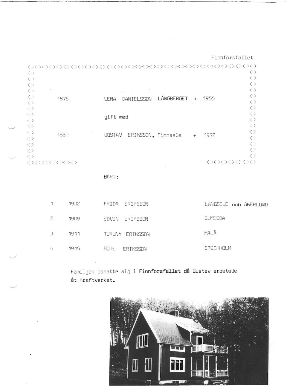 1876 LENA DANIELSSON LANGBERGET + 1955 gi ft med 188LJ GUSTAV ERIKSSON, Finnsele + 1972 ':".,: <: :: <..> -=".,: ',>.