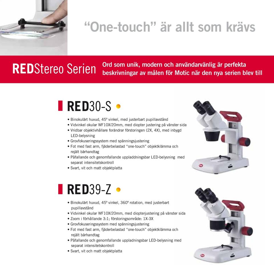 med spänningsjustering Fot med fast arm, fjäderbelastad one-touch objektklämma och rejält bärhandtag Påfallande och genomfallande uppladdningsbar LED-belysning med separat intensitetskontroll Svart,