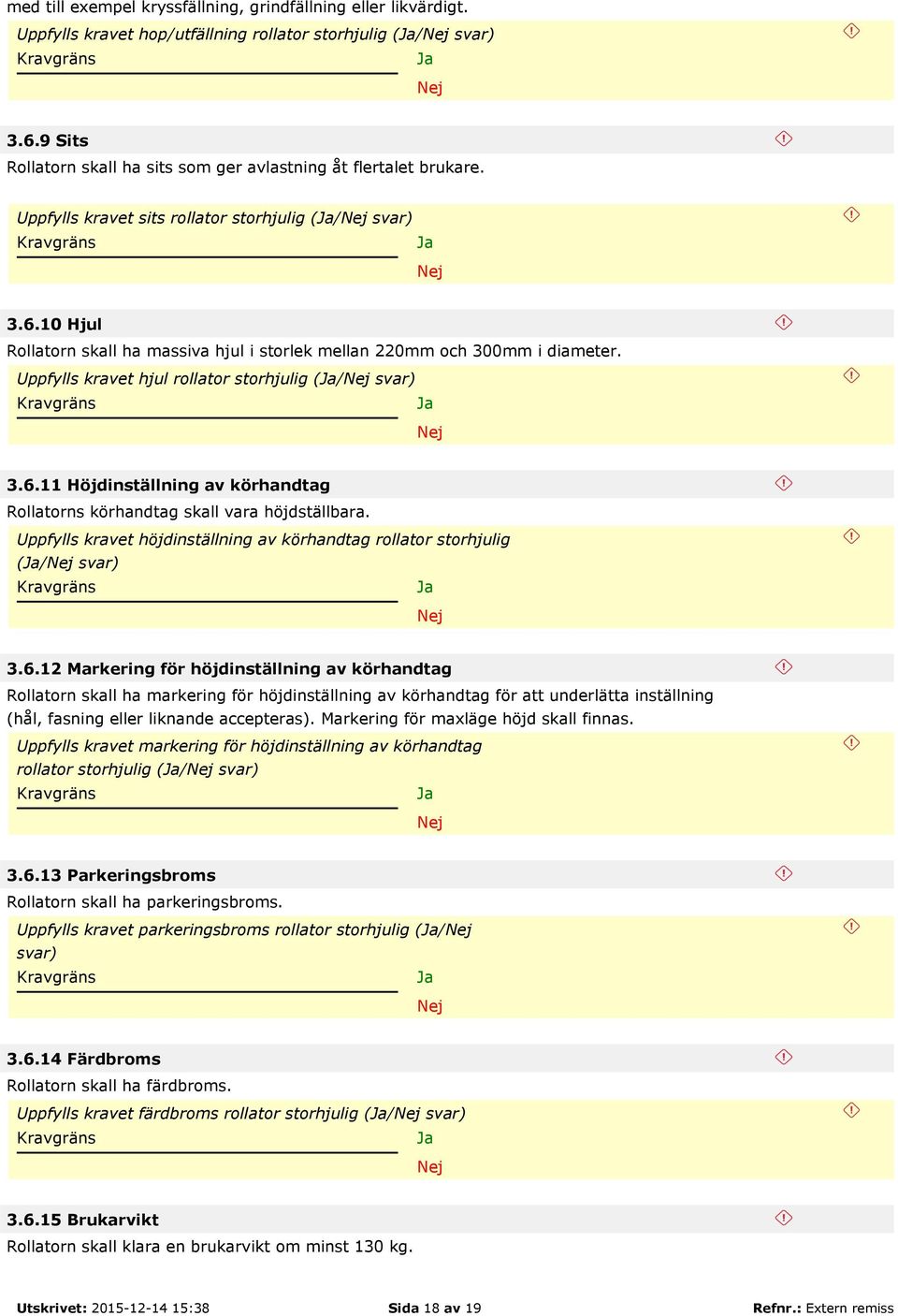 Uppfylls kravet höjdinställning av körhandtag rollator storhjulig (/ 3.6.