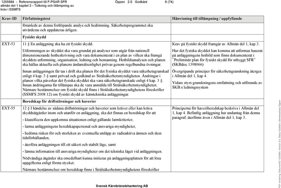 Utformningen av skyddet ska vara grundat på analyser som utgår från nationell dimensionerande hotbeskrivning och vara dokumenterat i en plan av vilken ska framgå skyddets utformning, organisation,