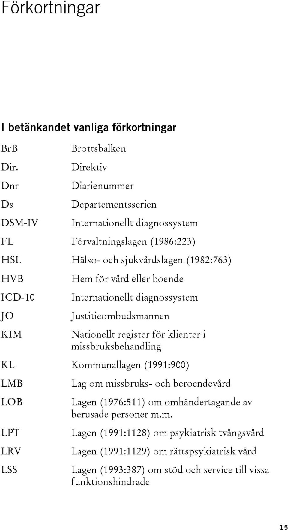 (1982:763) HVB ICD-10 JO KIM Hem för vård eller boende Internationellt diagnossystem Justitieombudsmannen Nationellt register för klienter i missbruksbehandling KL