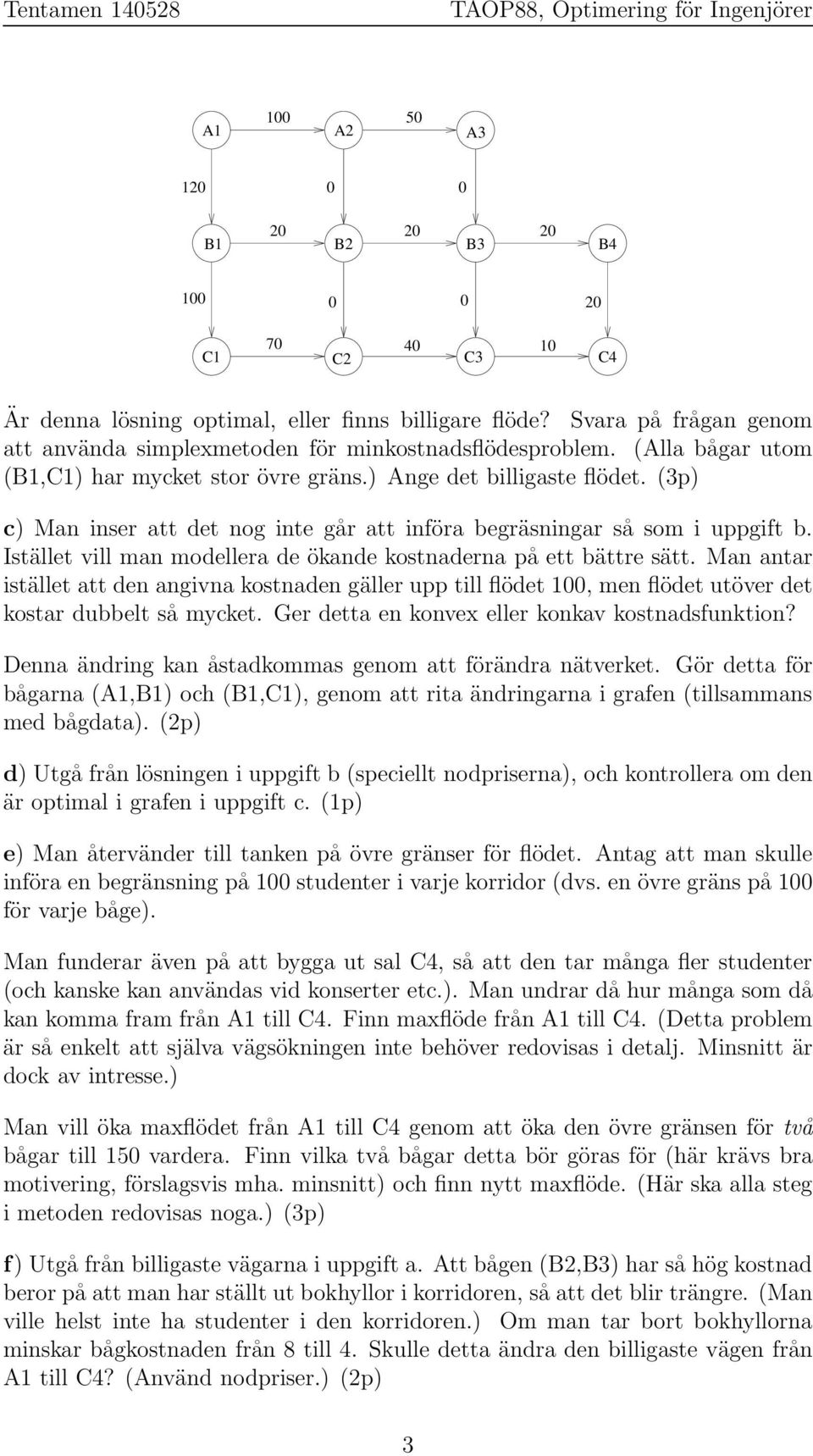 (3p) c) Man inser att det nog inte går att införa begräsningar så som i uppgift b. Istället vill man modellera de ökande kostnaderna på ett bättre sätt.