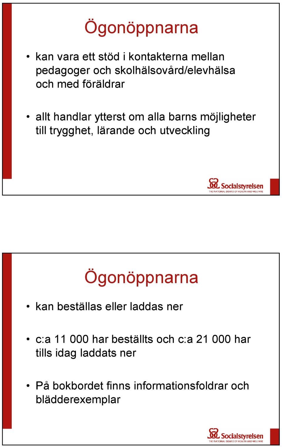 och utveckling Ögonöppnarna kan beställas eller laddas ner c:a 11 000 har beställts och