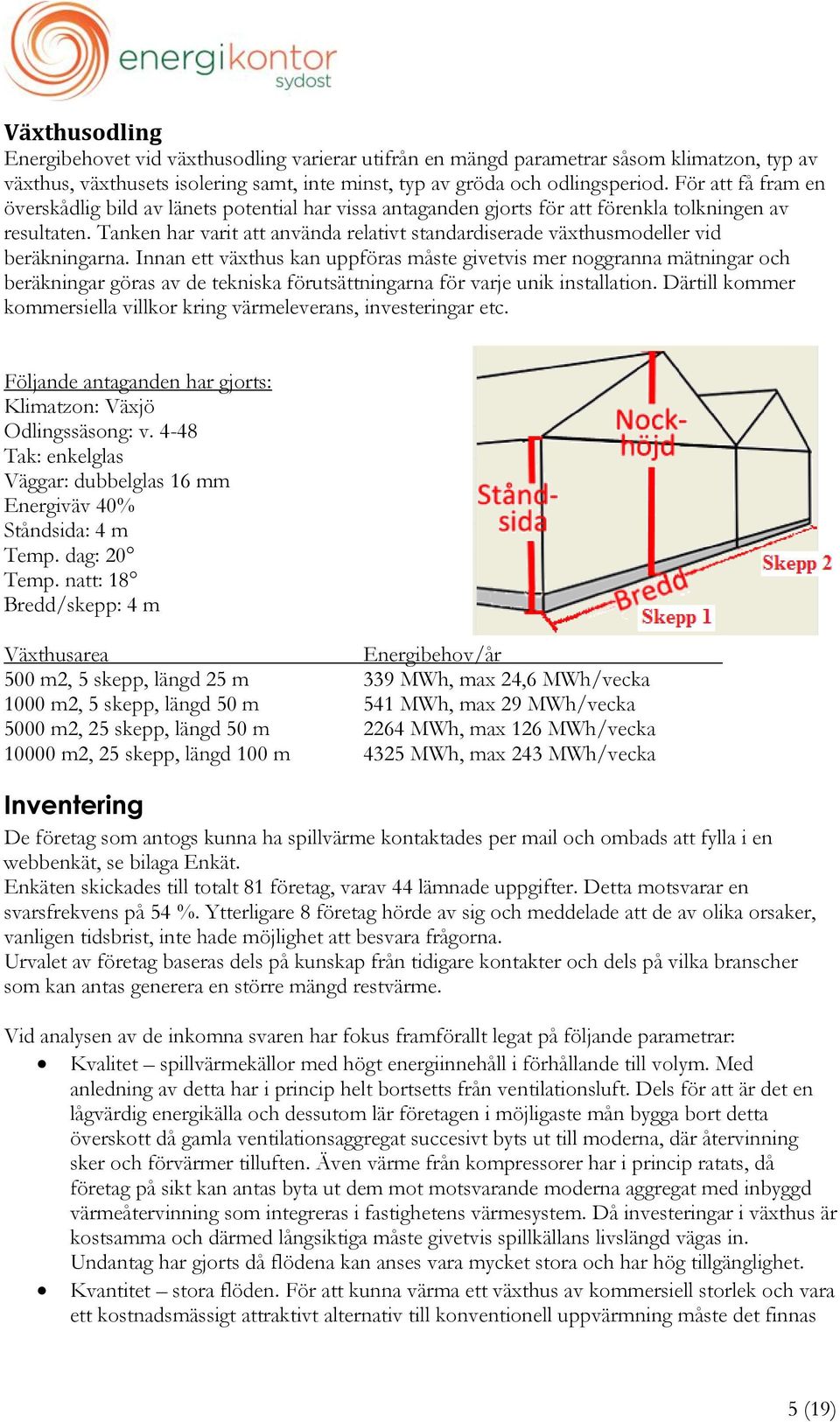 Tanken har varit att använda relativt standardiserade växthusmodeller vid beräkningarna.