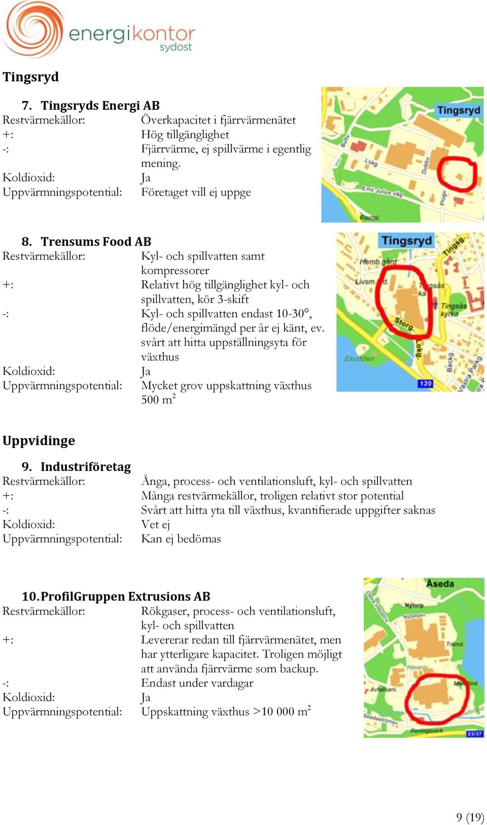 år ej känt, ev. svårt att hitta uppställningsyta för växthus Uppvärmningspotential: Mycket grov uppskattning växthus 500 m 2 Uppvidinge 9.