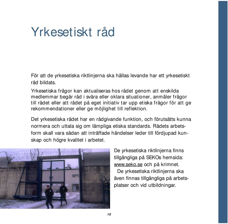 frågor för att ge rekommendationer eller ge möjlighet till reflektion. Det yrkesetiska rådet har en rådgivande funktion, och förutsätts kunna normera och uttala sig om lämpliga etiska standards.