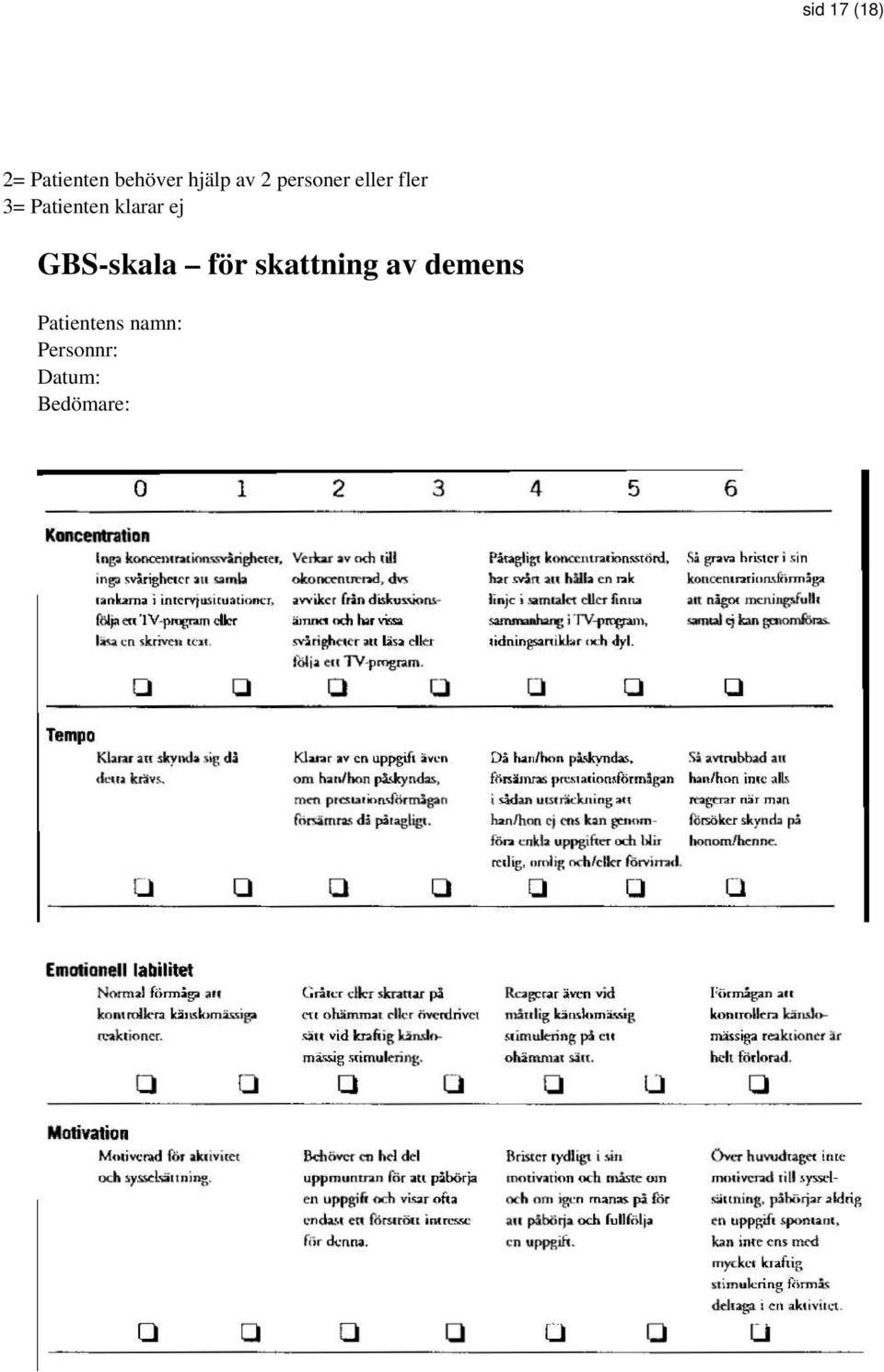 klarar ej GBS-skala för skattning av