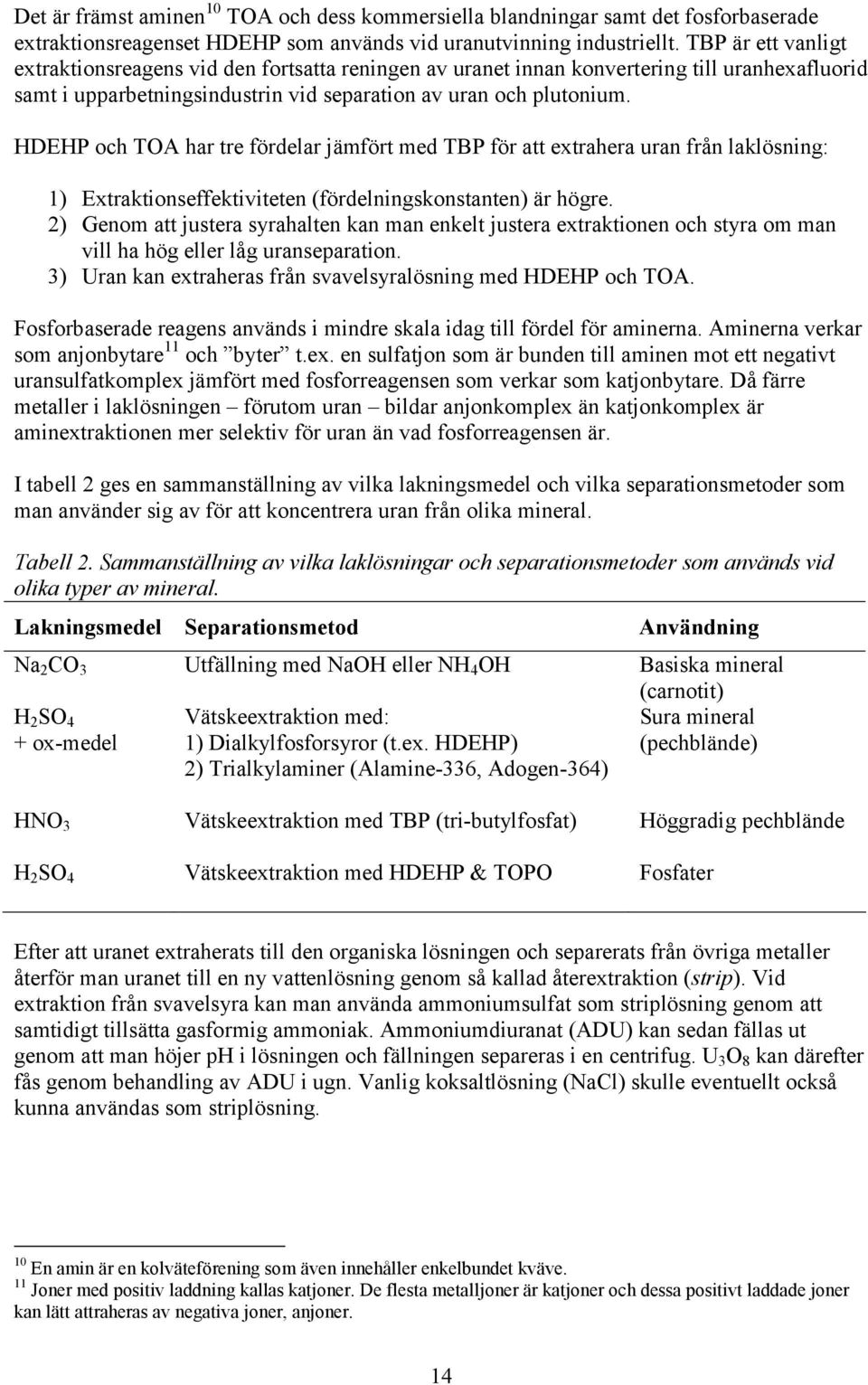 HDEHP och TOA har tre fördelar jämfört med TBP för att extrahera uran från laklösning: 1) Extraktionseffektiviteten (fördelningskonstanten) är högre.