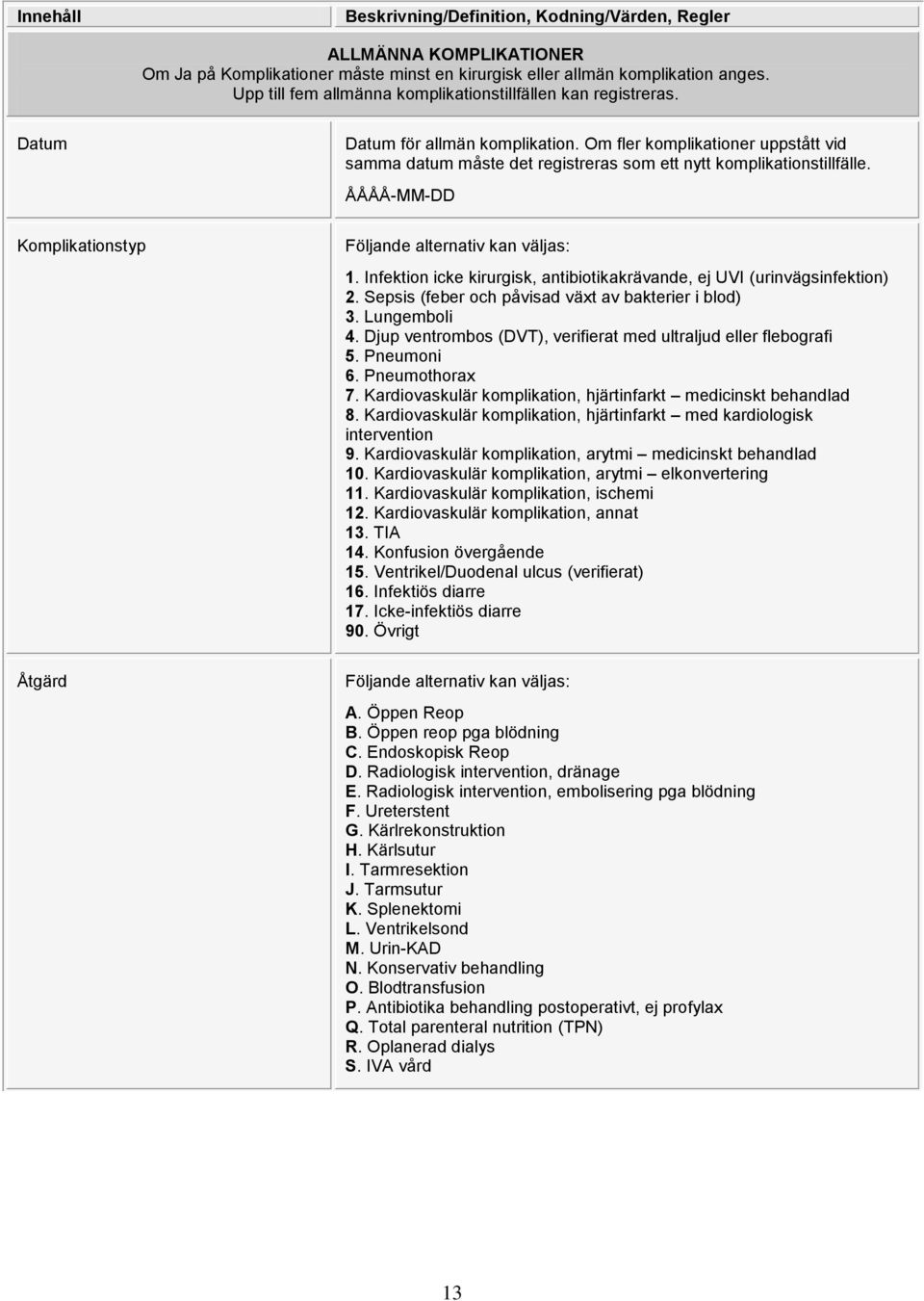 Infektion icke kirurgisk, antibiotikakrävande, ej UVI (urinvägsinfektion) 2. Sepsis (feber och påvisad växt av bakterier i blod) 3. Lungemboli 4.