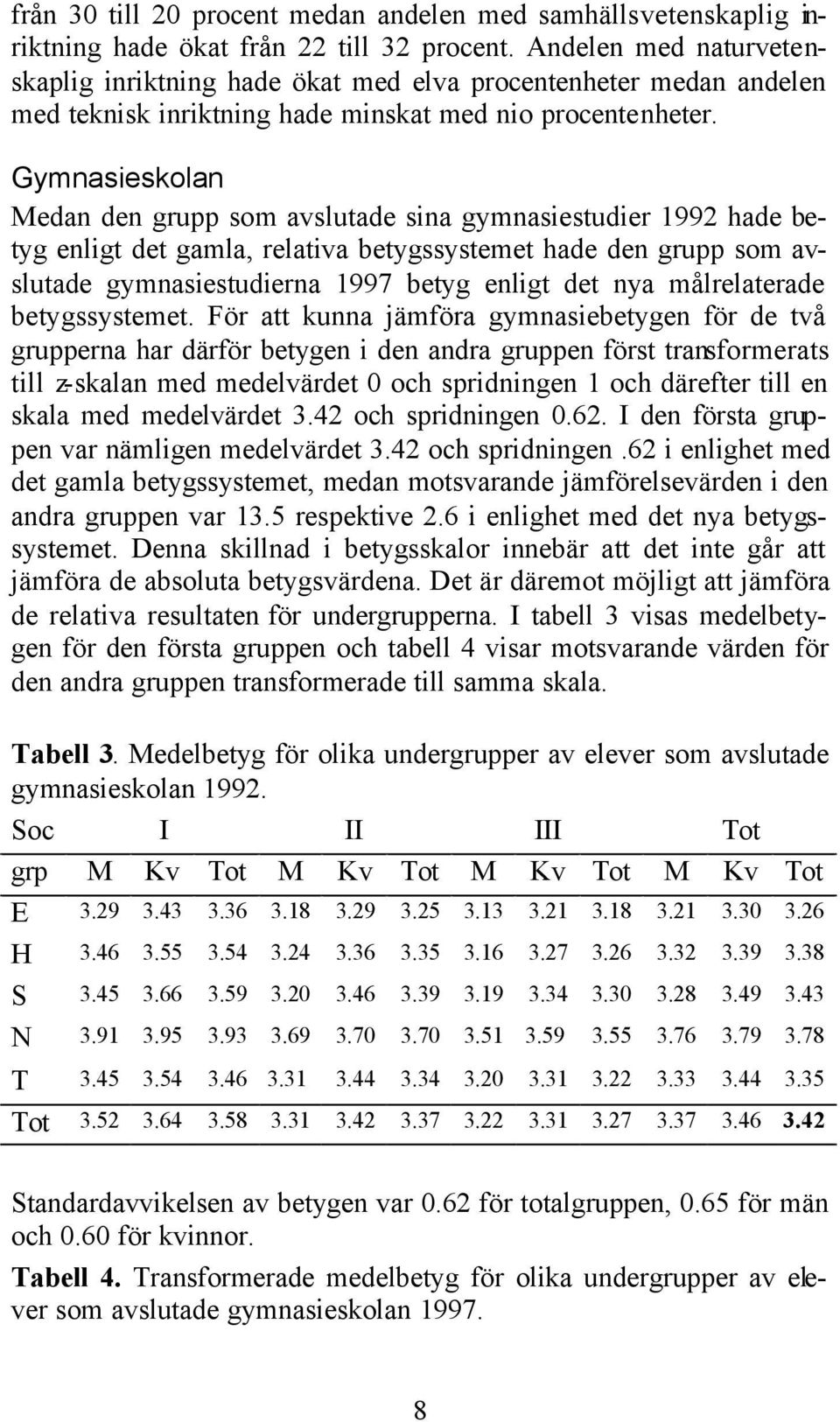 Gymnasieskolan Medan den grupp som avslutade sina gymnasiestudier 1992 hade betyg enligt det gamla, relativa betygssystemet hade den grupp som avslutade gymnasiestudierna 1997 betyg enligt det nya