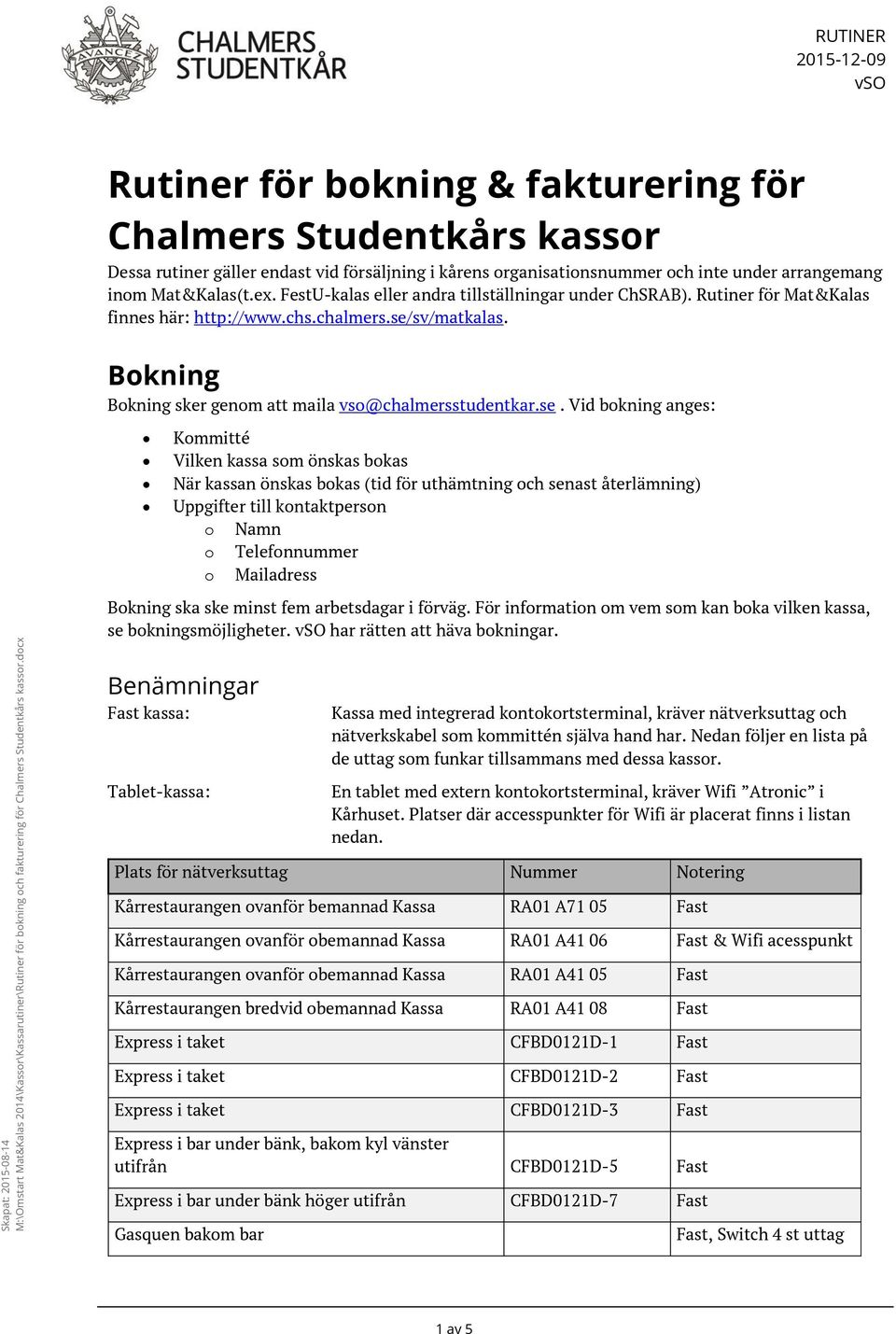 sv/mat. Bokning Bokning sker genom att maila vso@chalmersstudentkar.se.