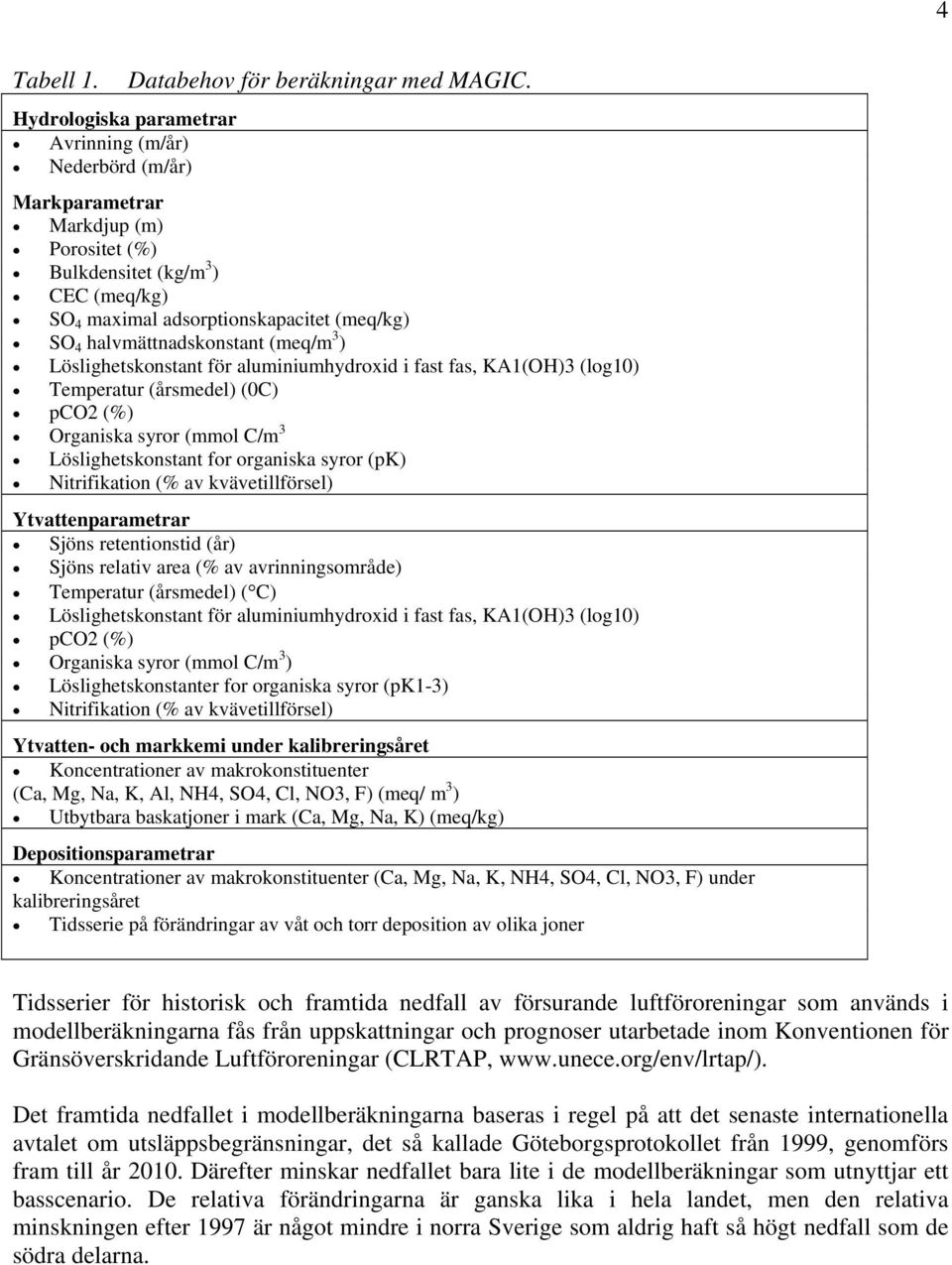 fast fas, KA1(OH)3 (log1) Temperatur (smedel) (C) pco (%) Organiska syror (mmol C/m 3 Löslighetskonstant for organiska syror (pk) Nitrifikation (% av kvävetillförsel) Ytvattenparametrar Sjöns