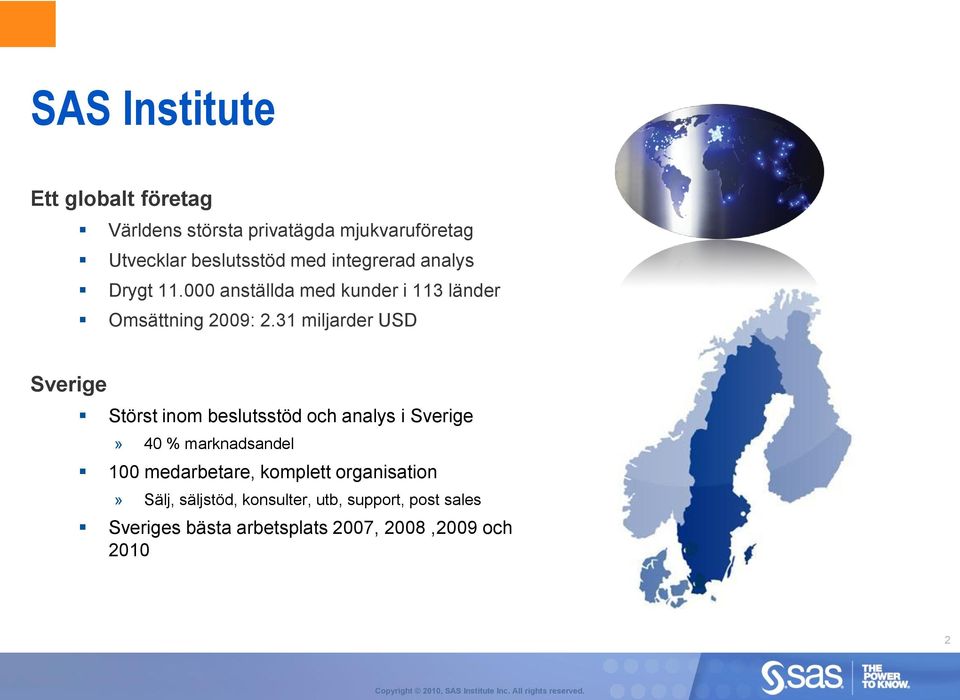 31 miljarder USD Sverige Störst inom beslutsstöd och analys i Sverige» 40 % marknadsandel 100 medarbetare, komplett