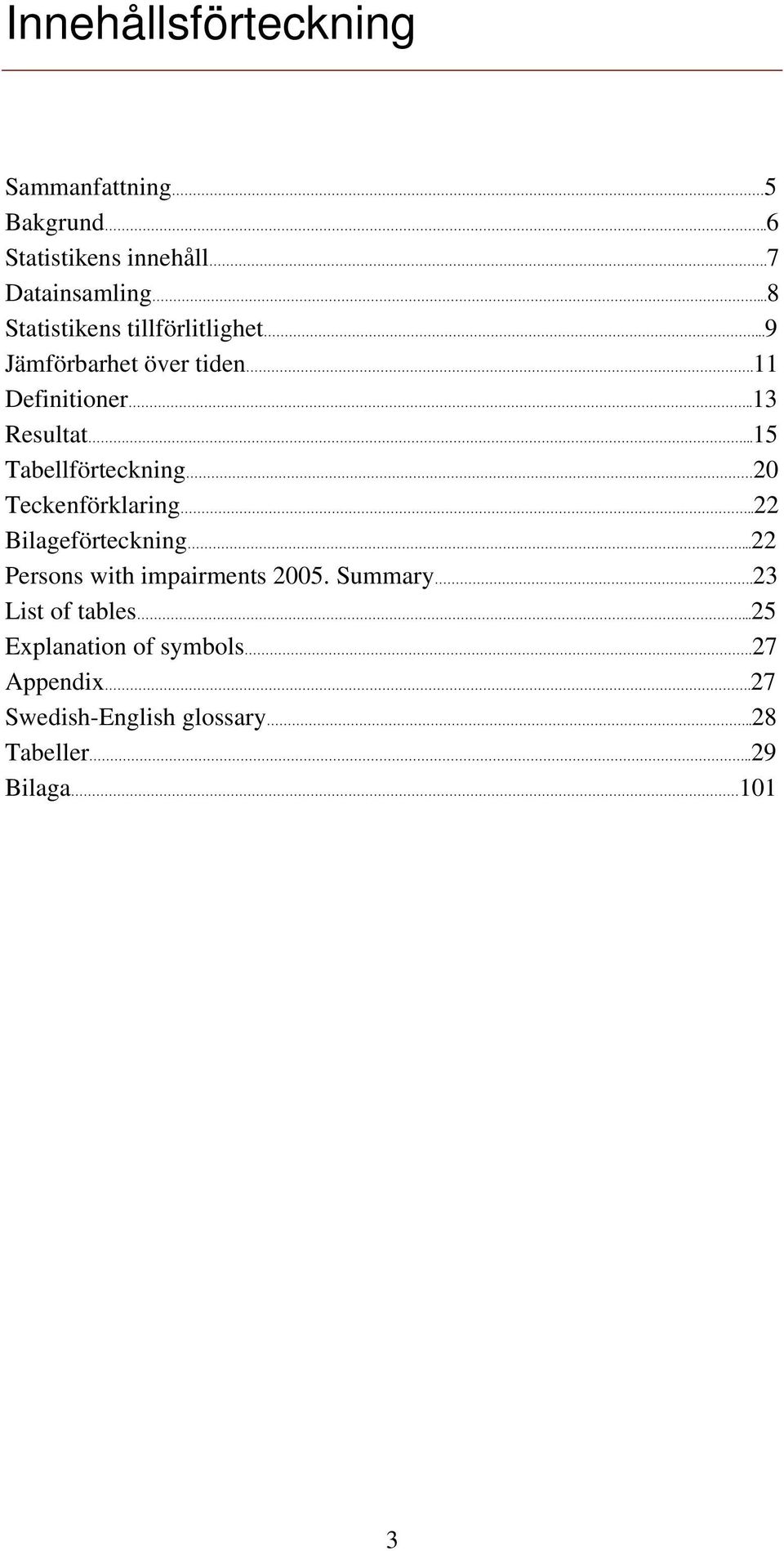 ..15 Tabellförteckning 20 Teckenförklaring..22 Bilageförteckning...22 Persons with impairments 2005.