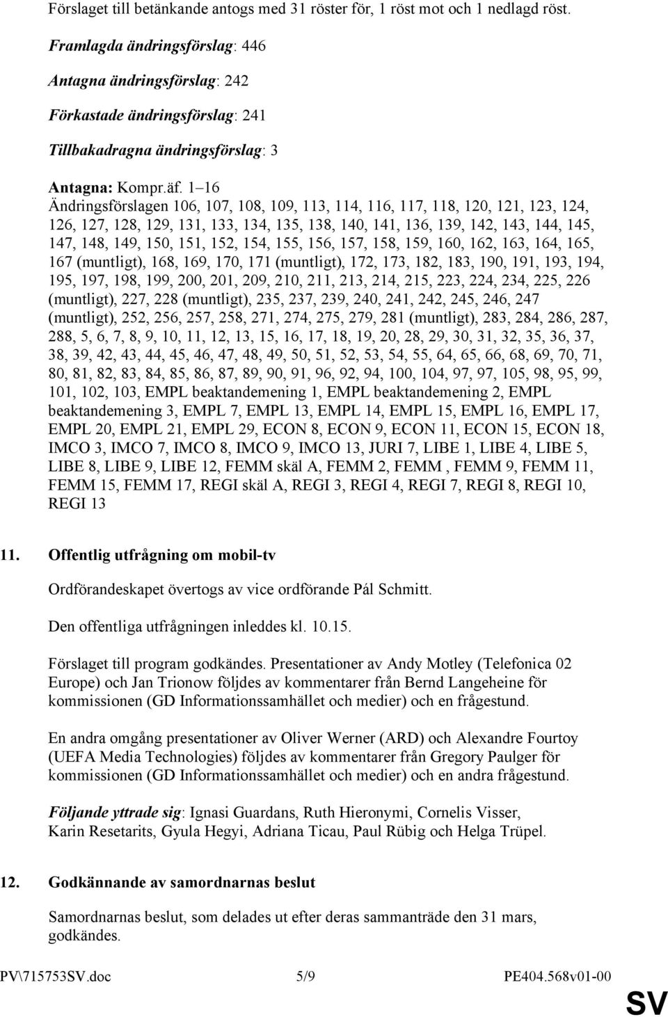 1 16 Ändringsförslagen 106, 107, 108, 109, 113, 114, 116, 117, 118, 120, 121, 123, 124, 126, 127, 128, 129, 131, 133, 134, 135, 138, 140, 141, 136, 139, 142, 143, 144, 145, 147, 148, 149, 150, 151,