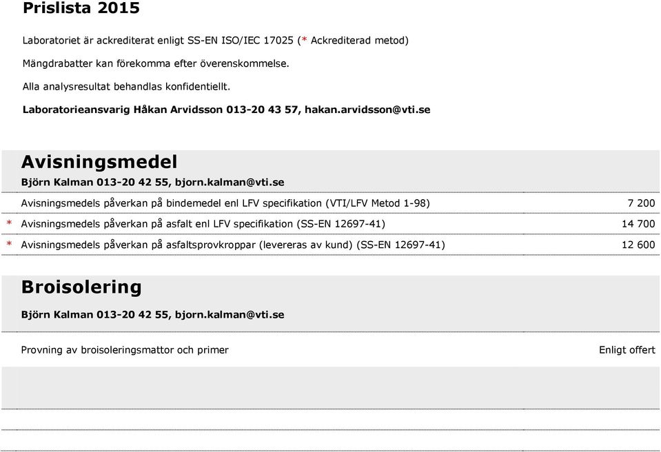 Avisningsmedels påverkan på asfalt enl LFV specifikation (SS-EN 12697-41) 14 700 * Avisningsmedels