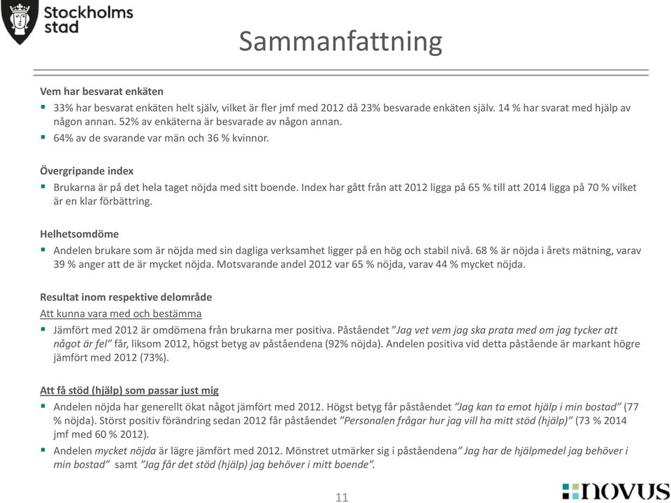 Index har gått från att 2012 ligga på 65 % till att 2014 ligga på 70 % vilket är en klar förbättring.