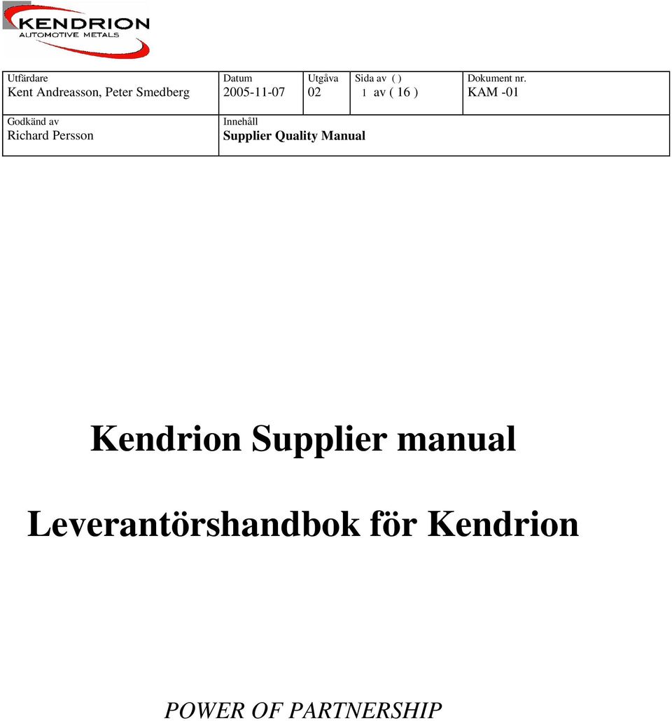 Kendrion Supplier manual