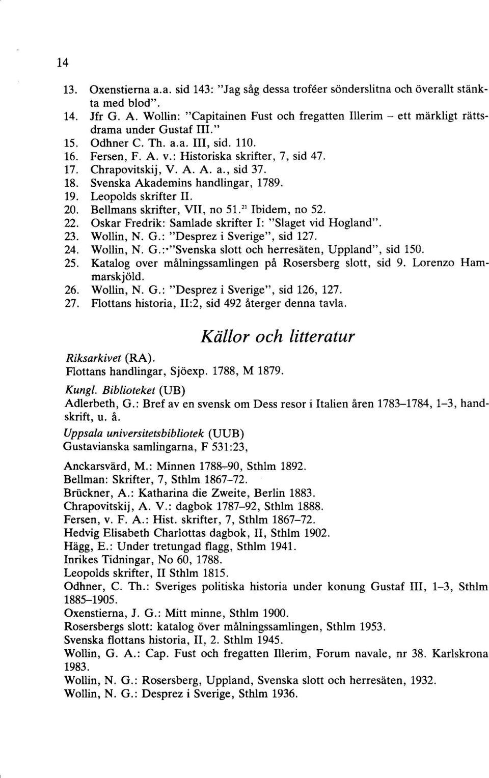 Chrapovitskij, V. A. A. a., sid 37. 18. Svenska Akademins handlingar, 1789. 19. Leopolds skrifter Il. 20. Bellmans skrifter, VII, no 51. 21 Ibidem, no 52. 22.