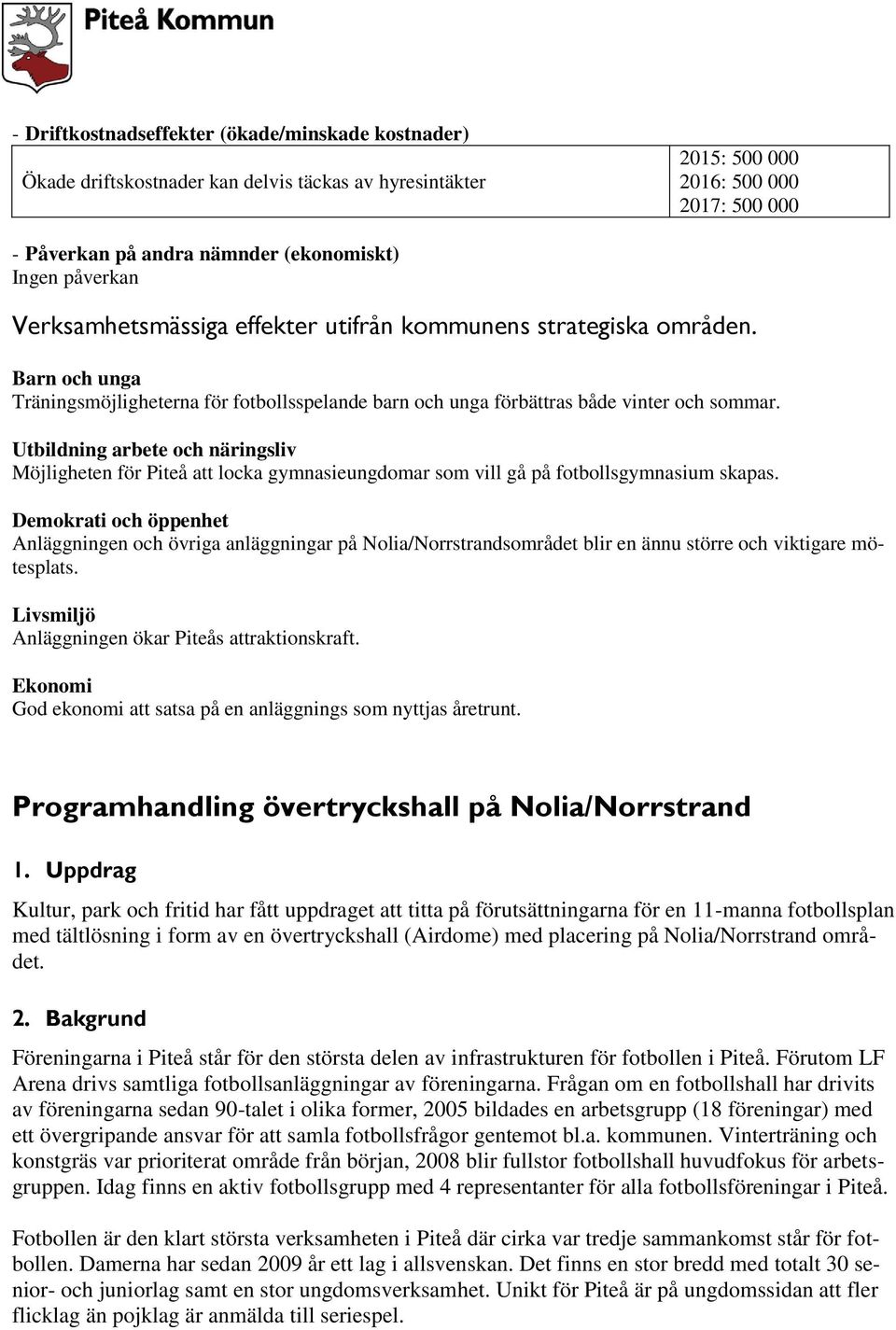 Utbildning arbete och näringsliv Möjligheten för Piteå att locka gymnasieungdomar som vill gå på fotbollsgymnasium skapas.