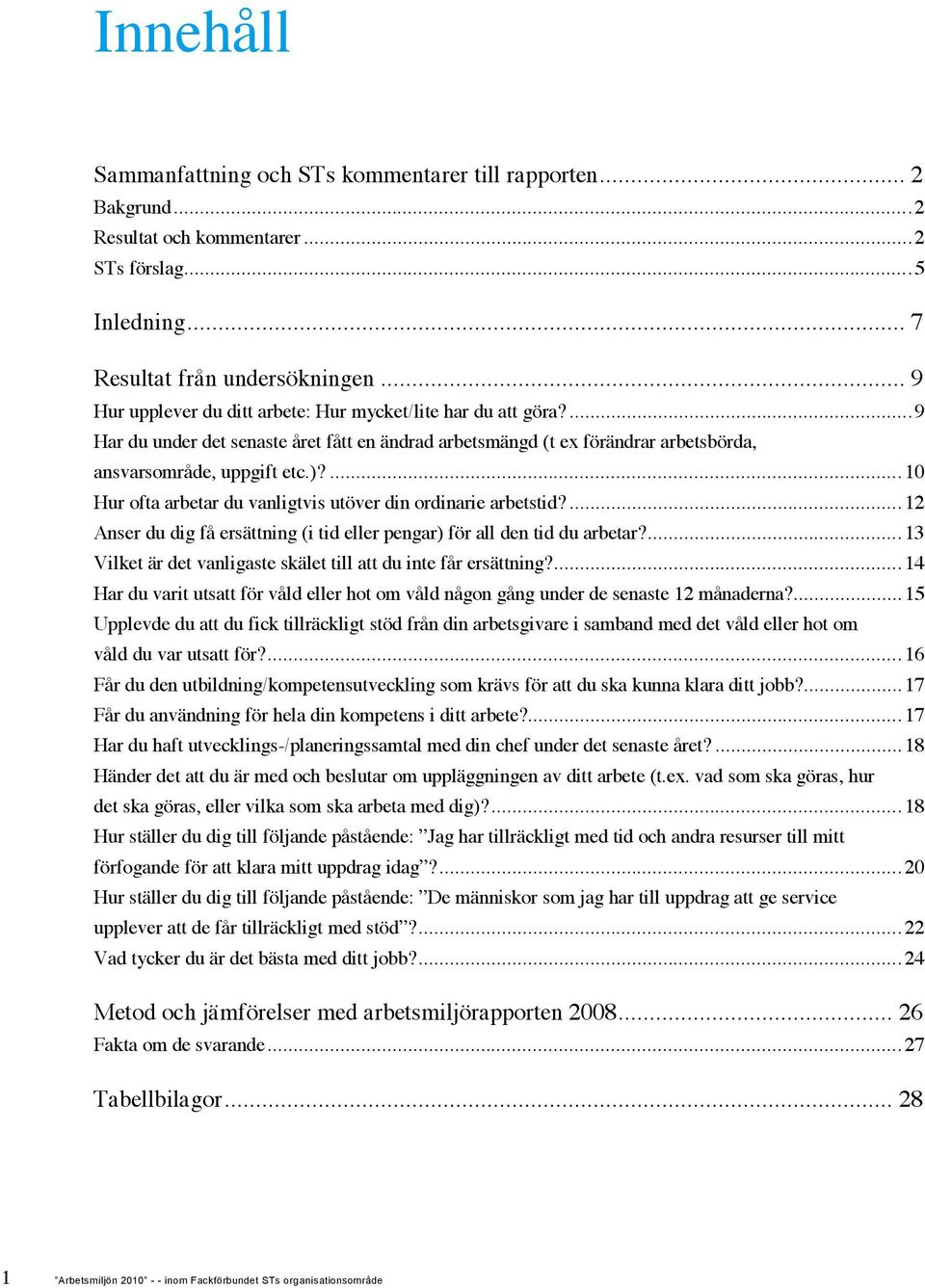 ...10 Hur ofta arbetar du vanligtvis utöver din ordinarie arbetstid?...12 Anser du dig få ersättning (i tid eller pengar) för all den tid du arbetar?