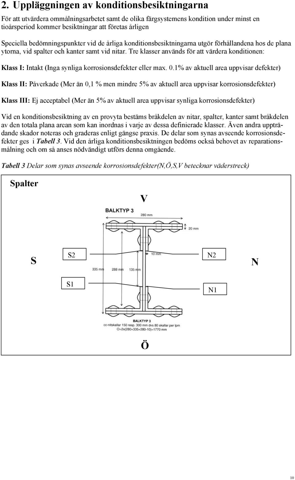 Tre klasser används för att värdera konditionen: Klass I: Intakt (Inga synliga korrosionsdefekter eller max. 0.