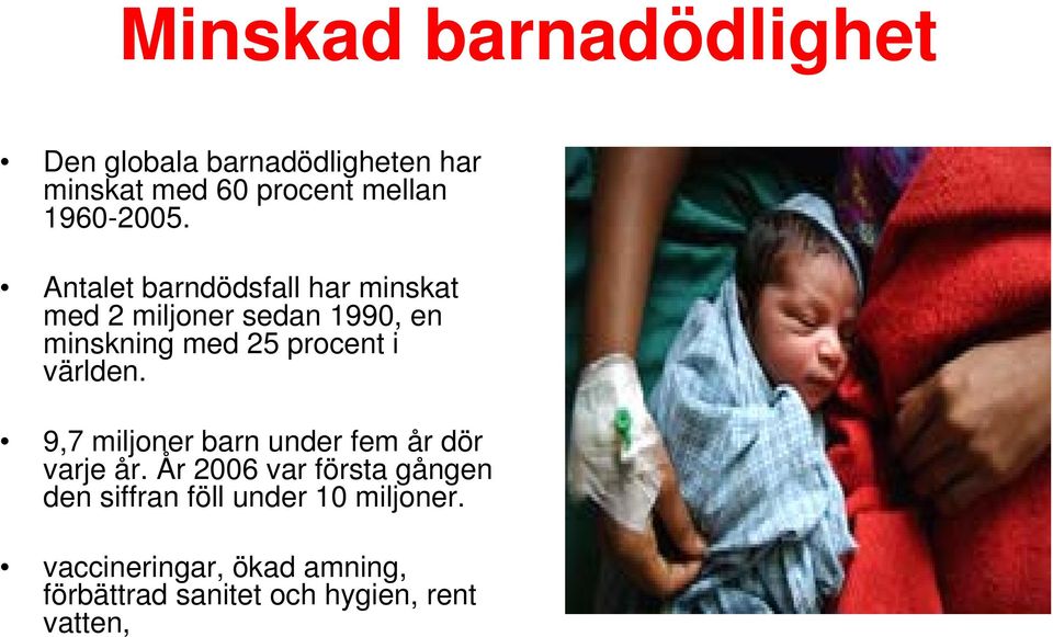 Antalet barndödsfall har minskat med 2 miljoner sedan 1990, en minskning med 25 procent i