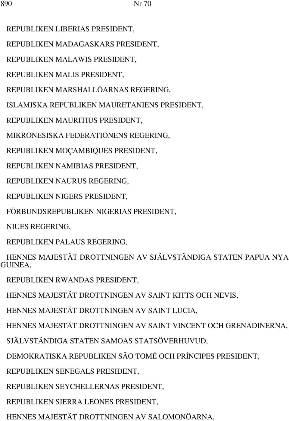 NIGERS PRESIDENT, FÖRBUNDSREPUBLIKEN NIGERIAS PRESIDENT, NIUES REGERING, REPUBLIKEN PALAUS REGERING, HENNES MAJESTÄT DROTTNINGEN AV SJÄLVSTÄNDIGA STATEN PAPUA NYA GUINEA, REPUBLIKEN RWANDAS