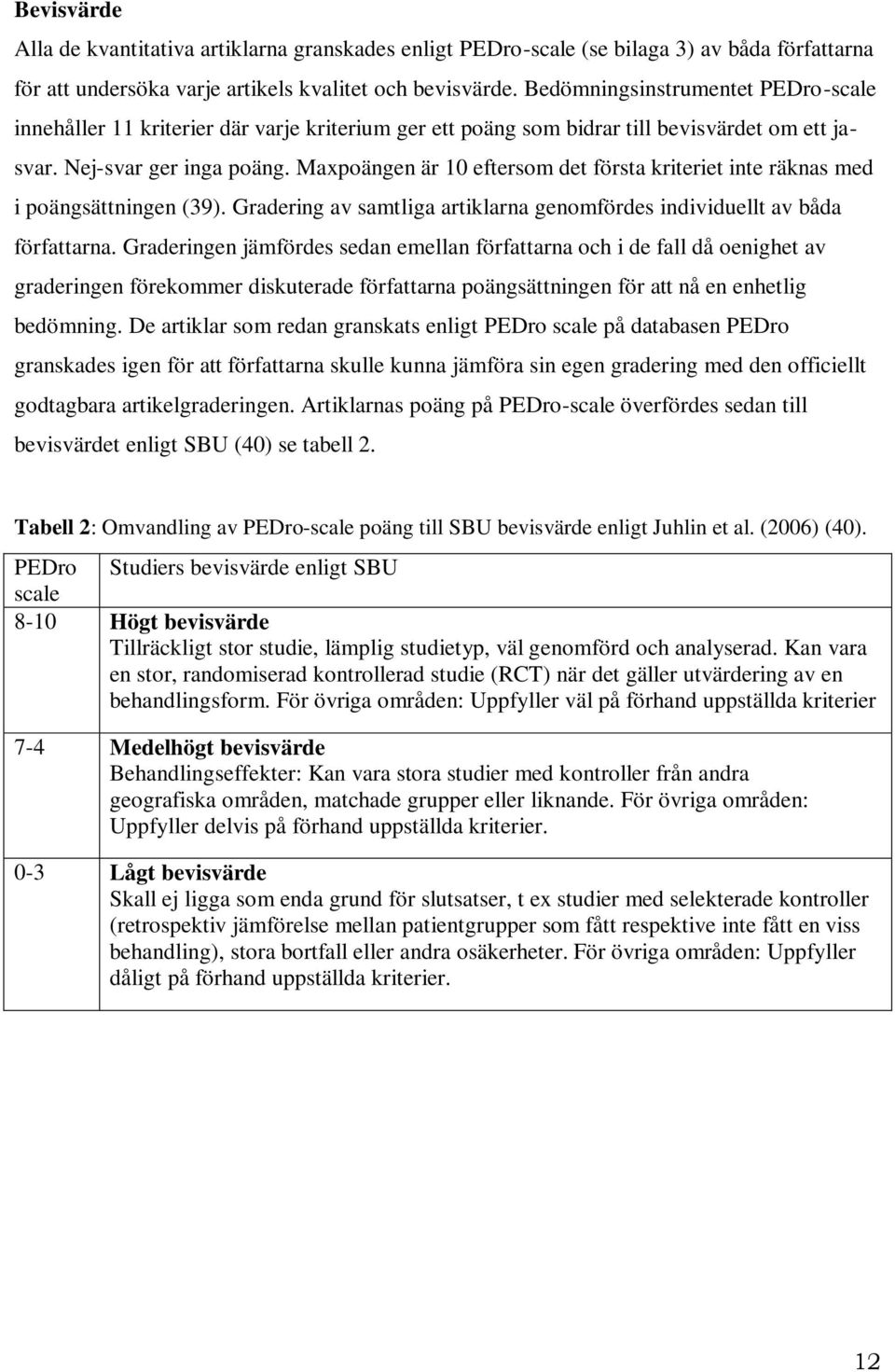 Maxpoängen är 10 eftersom det första kriteriet inte räknas med i poängsättningen (39). Gradering av samtliga artiklarna genomfördes individuellt av båda författarna.