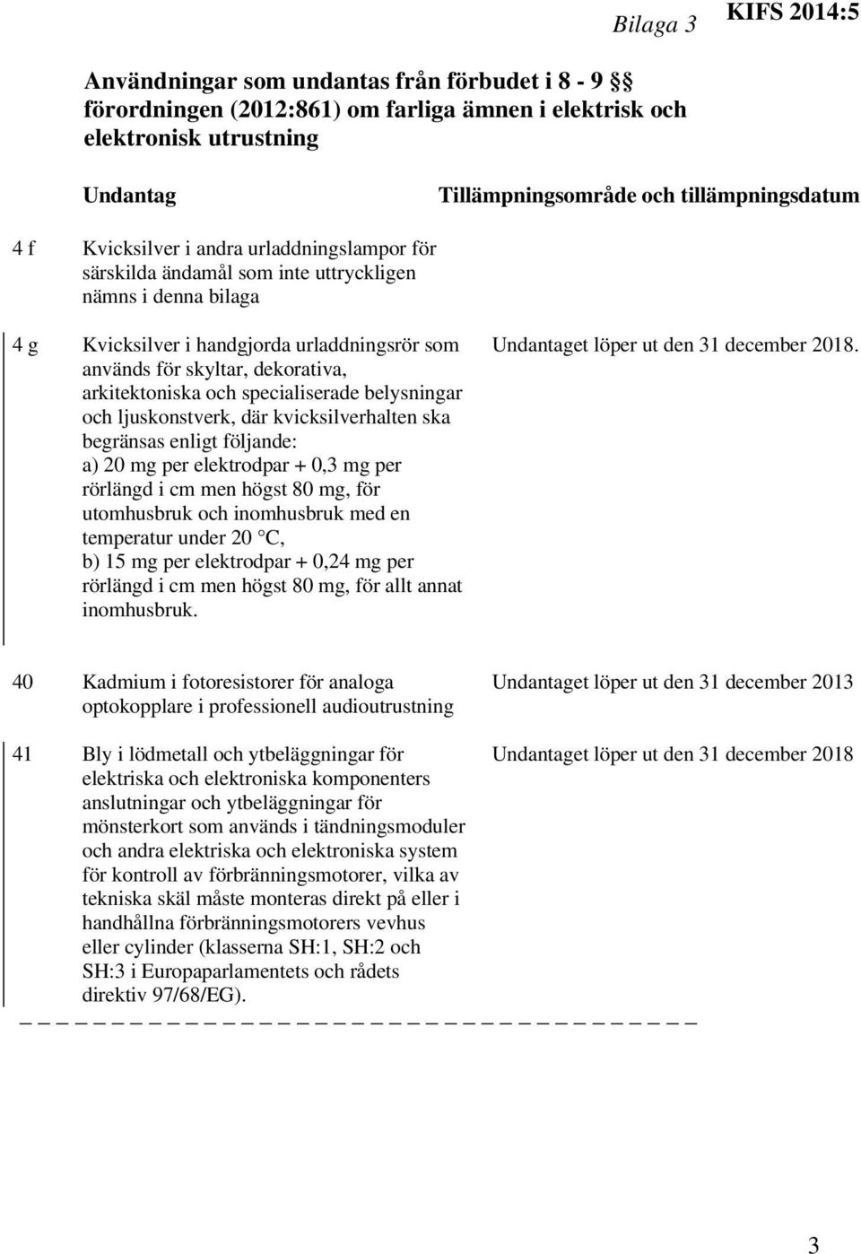 arkitektoniska och specialiserade belysningar och ljuskonstverk, där kvicksilverhalten ska begränsas enligt följande: a) 20 mg per elektrodpar + 0,3 mg per rörlängd i cm men högst 80 mg, för