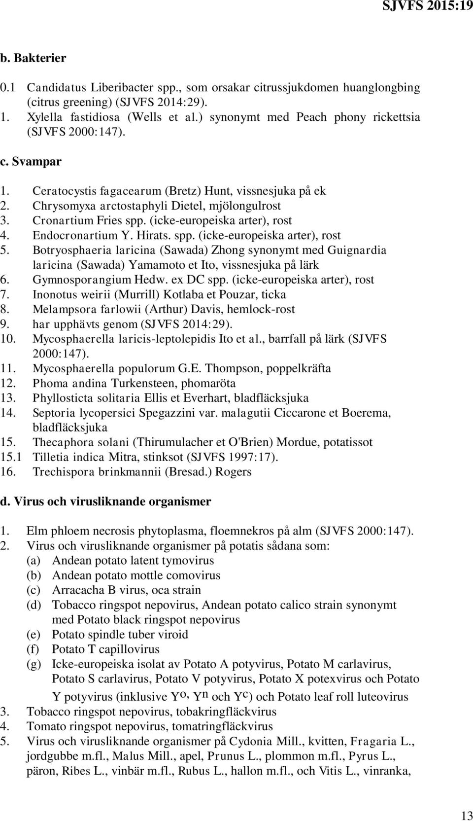 (icke-europeiska arter), rost 4. Endocronartium Y. Hirats. spp. (icke-europeiska arter), rost 5.