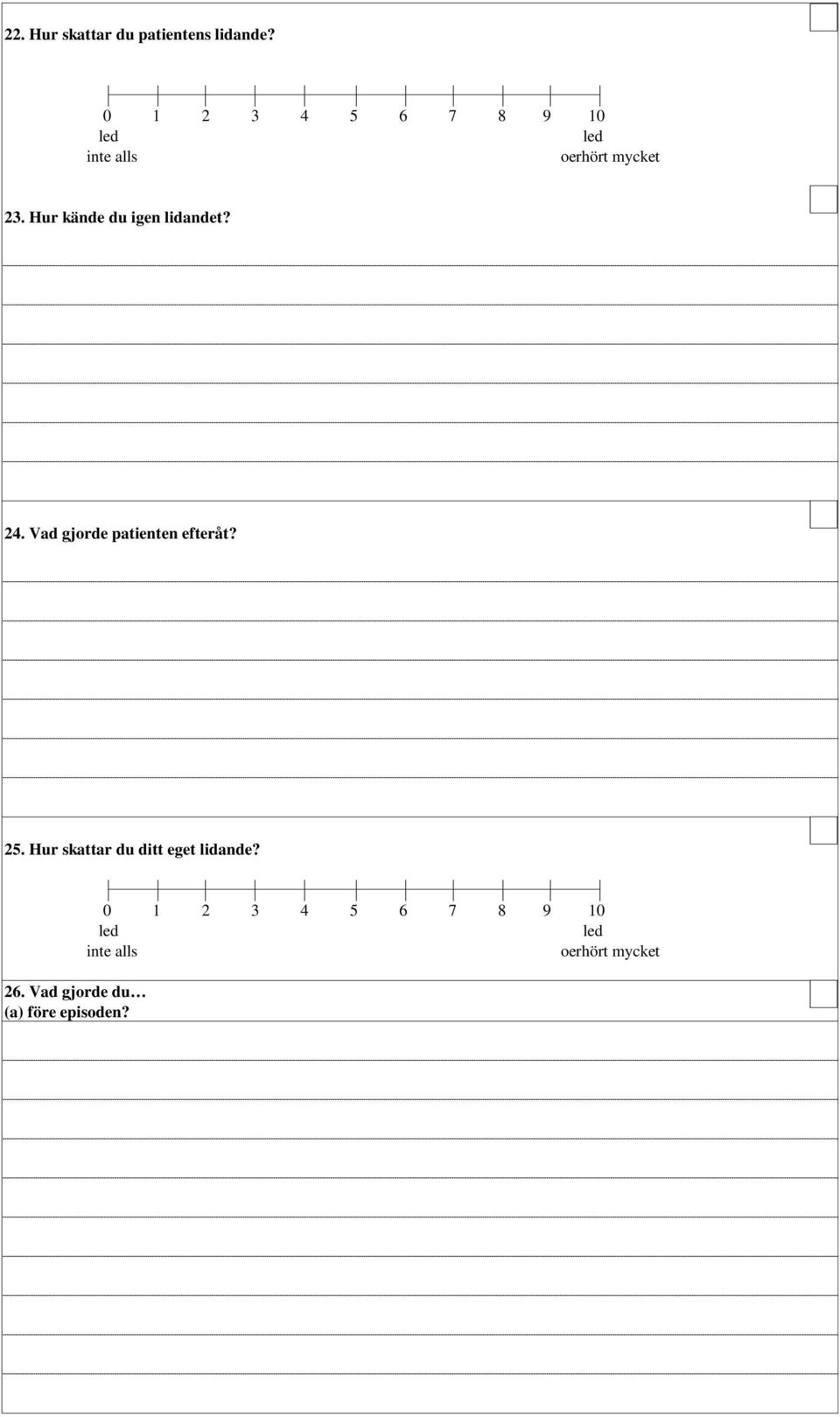 Hur kände du igen lidandet? 24. Vad gjorde patienten efteråt?