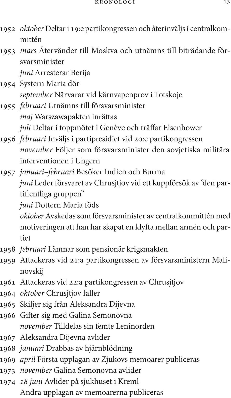 februari Inväljs i partipresidiet vid 20:e partikongressen november Följer som försvarsminister den sovjetiska militära interventionen i Ungern 1957 januari februari Besöker Indien och Burma juni