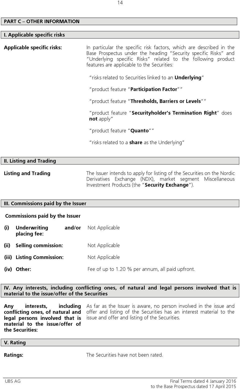 specific Risks related to the following product features are applicable to the Securities: risks related to Securities linked to an Underlying product feature Participation Factor product feature