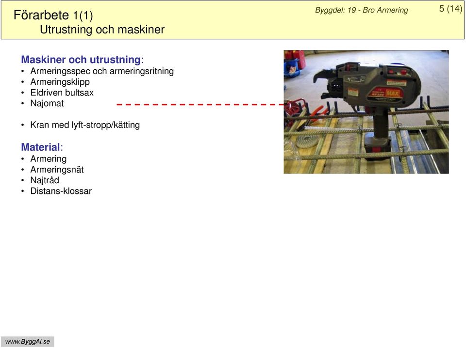 armeringsritning Armeringsklipp Eldriven bultsax Najomat Kran