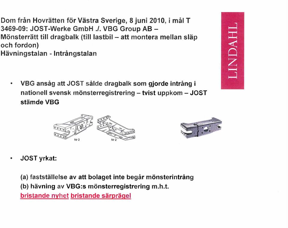 VBG Group AB - Mnsterrtt till dragbalk (till lastbil - att montera mellan slp och fordon) Hvningstalan Intrngstalan -.