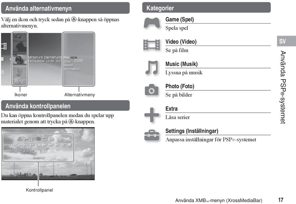 kontrollpanelen medan du spelar upp materialet genom att trycka på -knappen.