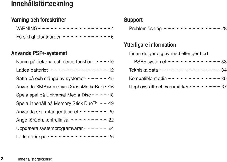 Stick Duo 19 Använda skärmtangentbordet 20 Ange föräldrakontrollnivå 22 Uppdatera systemprogramvaran 24 Ladda ner spel 26 Support Problemlösning 28