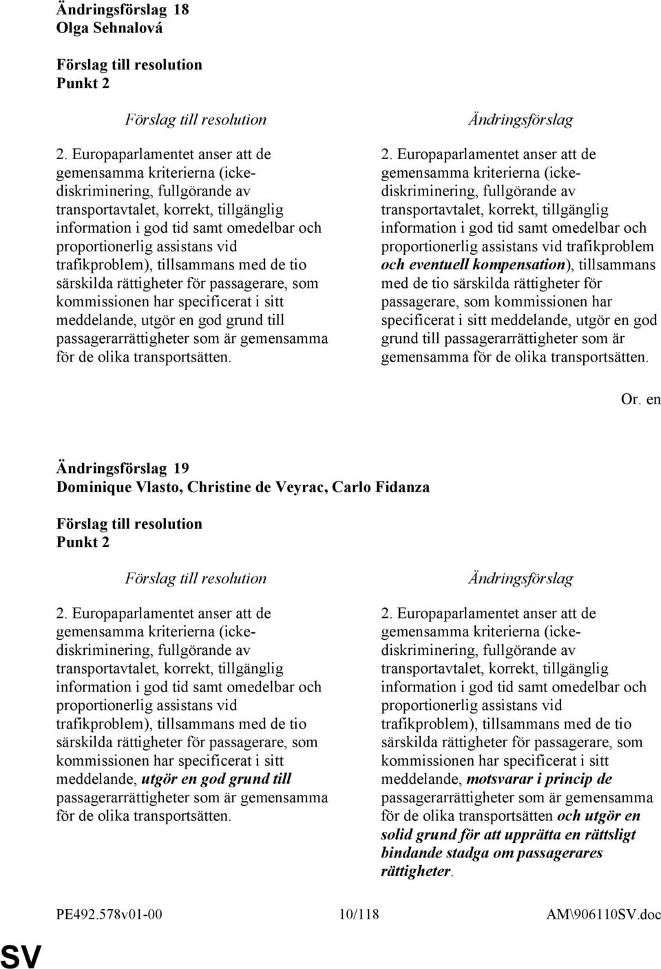 trafikproblem), tillsammans med de tio särskilda rättigheter för passagerare, som kommissionen har specificerat i sitt meddelande, utgör en god grund till passagerarrättigheter som är gemensamma för