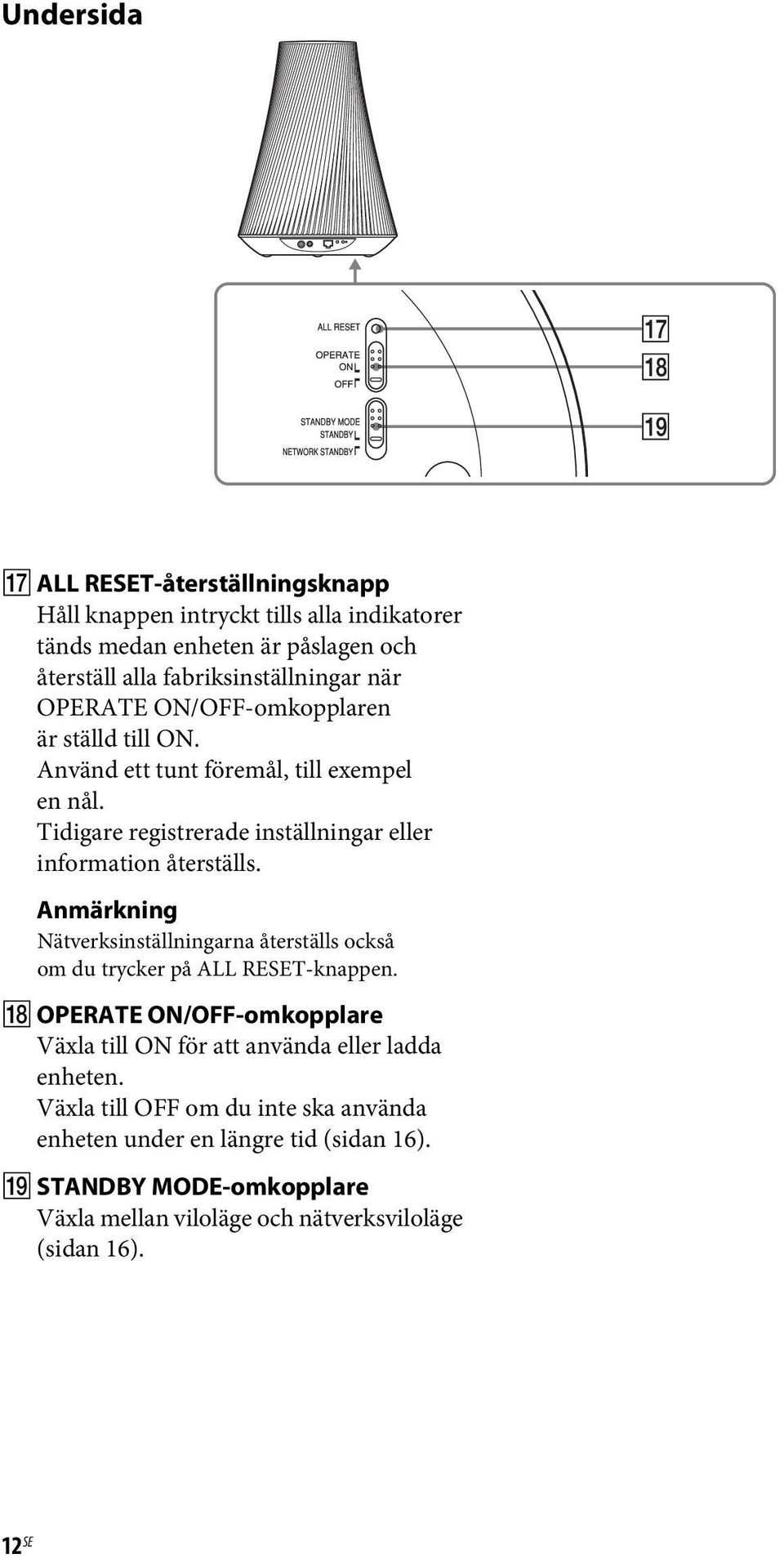 Anmärkning Nätverksinställningarna återställs också om du trycker på ALL RESET-knappen.